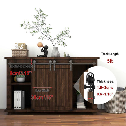 TSMST 4FT/122CM Cabinet Mini Sliding Barn Door Hardware Kit, Double Barn Door Track Set, Apply for Storage Window TV Stand ,J Shape(No Cabinet)