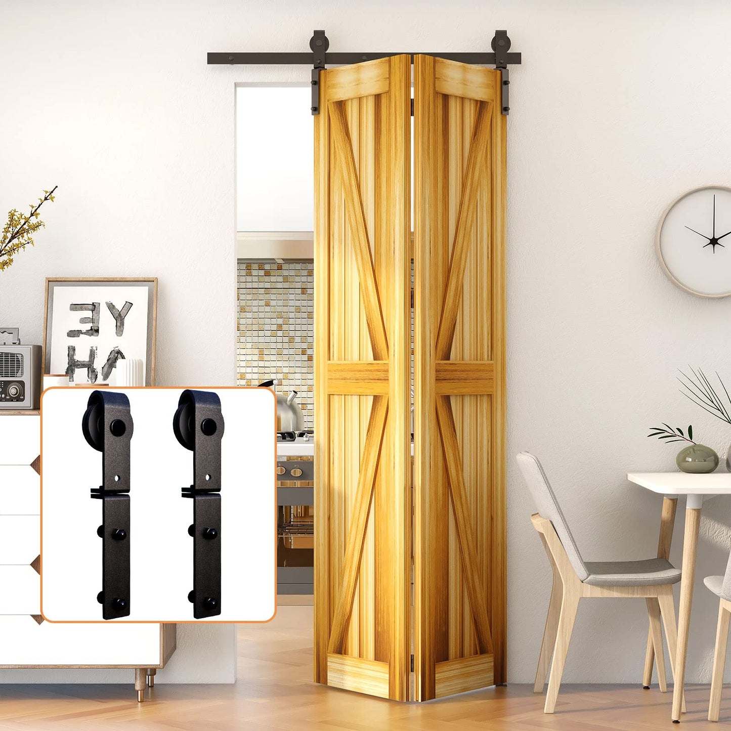 TSMST 106CM/3.5FT Bi-Folding Sliding Barn Door Hardware,Quietly Simple and Easy to Install for 2 Doors Hardware Kit,Applicable to Door Openings 75-85CM