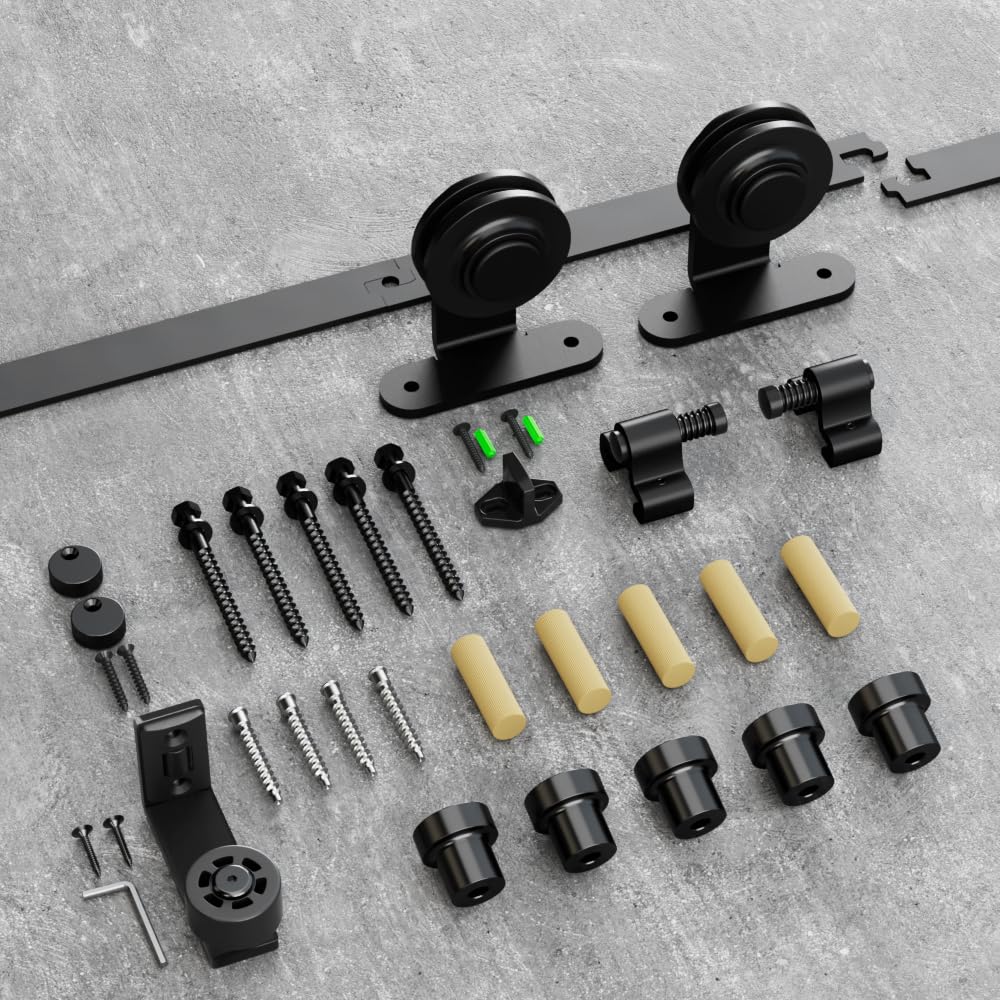 TSMST 183CM/6FT Schiebetürbeschläge Schiebetüren Schiebetürsystem Komplettset Laufschiene Rollen Set Verstellbare Bodenschienen T-Form