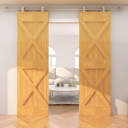 TSMST 200CM/6.6FT Stainless Steel Sliding Barn Door Hardware Kit Track Roller Closet Accessory for Double Door