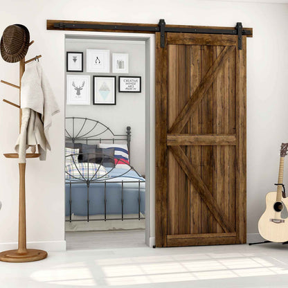 213cm/7FT Schiebetürbeschlag Set Schiebetürsystem Zubehörteil für Schiebetüren Innentüren, Schwarz/Sliding Barn Door Hardware Kit