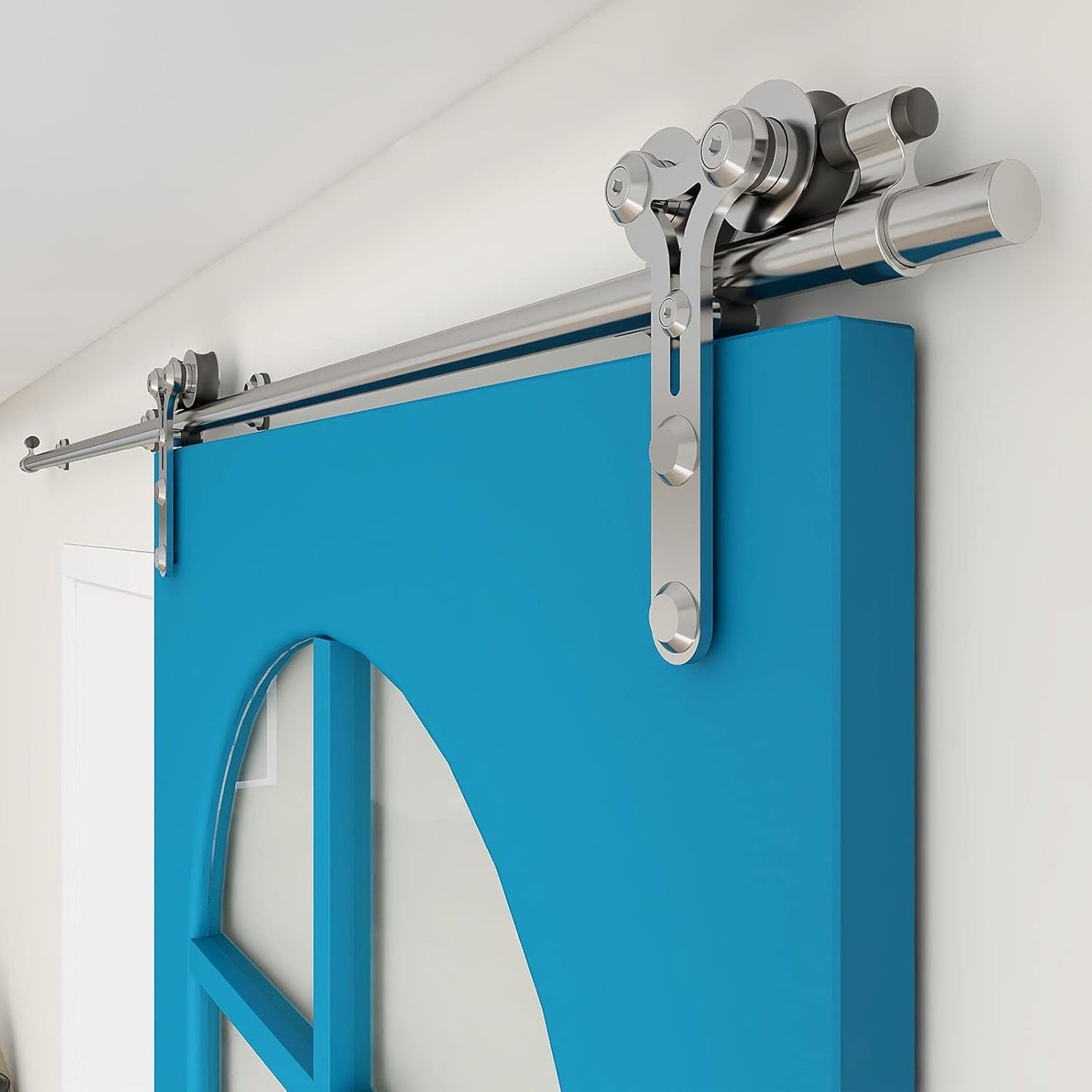 TSMST 200cm/6.6ft Edelstahl Laufschiene Schiebetürbeschlag für Einzelne Holztüren, Reibungslos und Leise (Y-Form-Aufhänger)