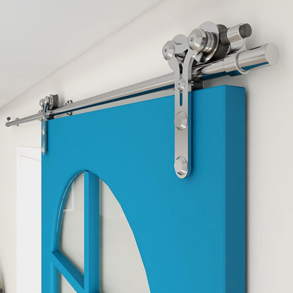 TSMST 200cm/6.6ft Edelstahl Laufschiene Schiebetürbeschlag für Einzelne Holztüren, Reibungslos und Leise (Y-Form-Aufhänger)