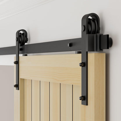 TSMST 6FT/72 Sliding Barn Door Hardware Kit with Barn Door Floor Guide fit 30" Single Wooden Door,Smoothly and Quietly Easy to Install- Black